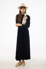 Black Combo Velour Mock Neck Dress