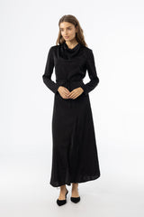 Black Draped Neck Maxi Dress