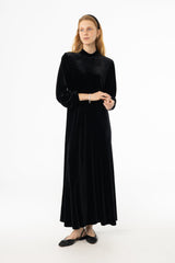 Black Flared Hem Velvet Maxi Dress
