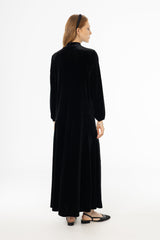Black Flared Hem Velvet Maxi Dress