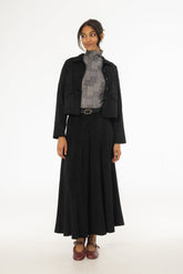 Black Paneled Microsuede Skirt