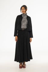 Black Paneled Microsuede Skirt