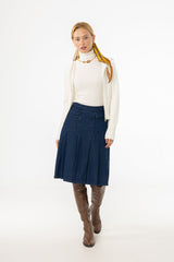 Blue Half Pleat Cargo Denim Skirt