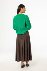 Brown Paneled Microsuede Skirt