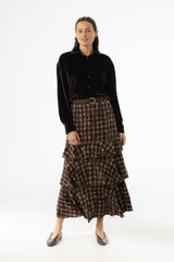 Brown Plaid Ruffle Skirt