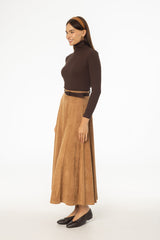 Camel Paneled Microsuede Skirt
