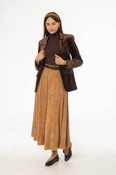 Camel Paneled Microsuede Skirt