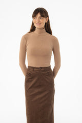 Light Brown Ribbed Turtleneck Top
