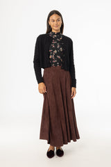 Maroon Paneled Microsuede Skirt