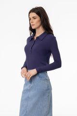 Navy Ribbed Polo T-Shirt