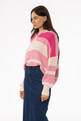 Pink Multi Stripe Collar Sweater