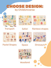 Personalized Baby Gift, Jungle Animals Puzzle Board, Safari Nursery Theme, Montessori Toys, Birthday Gift for Kids, Toddlers Gift