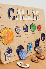 Space Name Puzzle Board, Custom Name Puzzle, Personalized Gift for Baby Boy, Space Planet Toys, 1st 2nd Birthday Baby Gift Child Universe