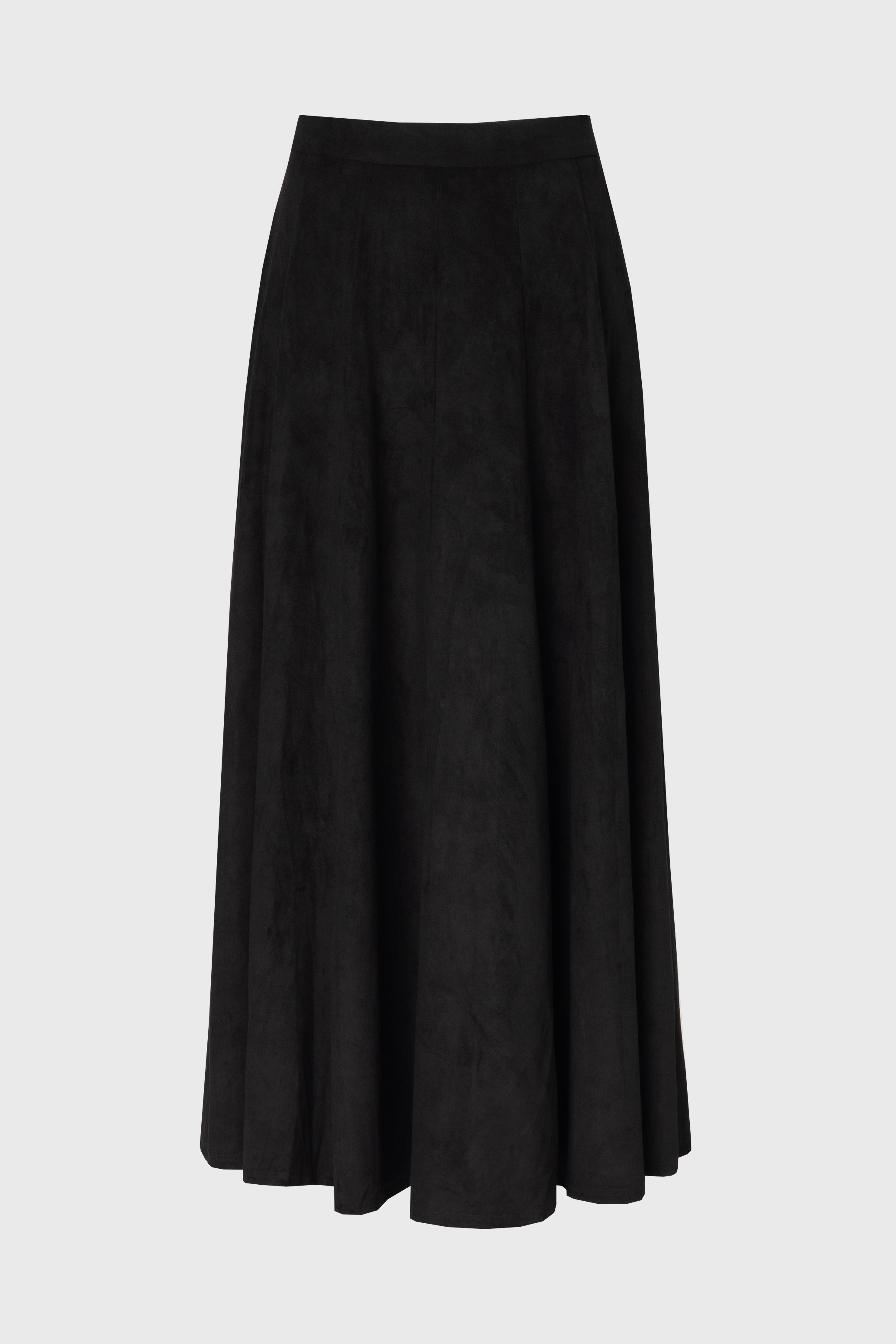 Black Paneled Microsuede Skirt