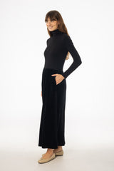 Black Combo Velour Mock Neck Dress