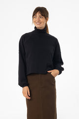 Black Ribbed Turtleneck Sweatshirt