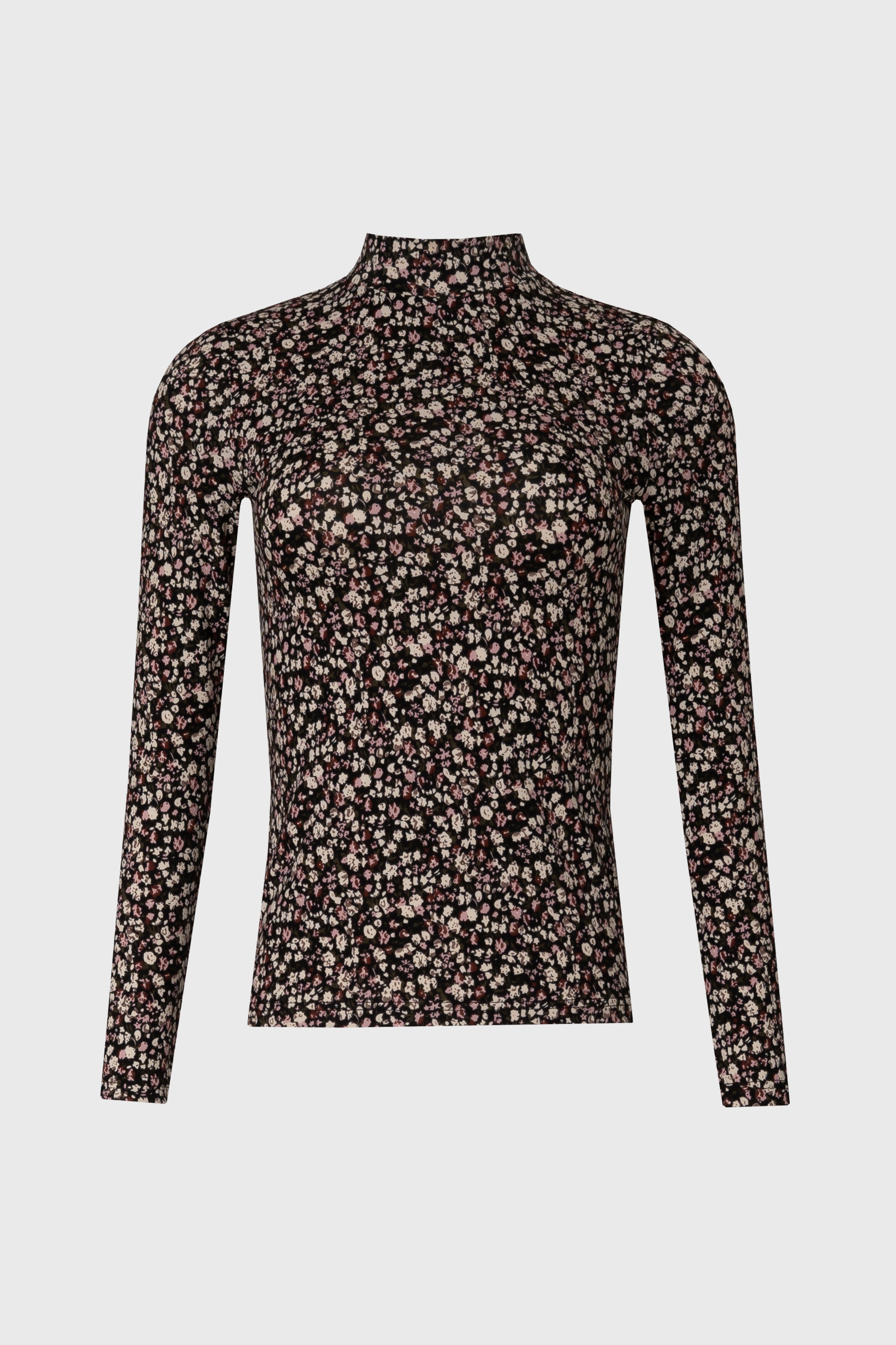 Black Ditsy Floral Printed Mock Neck Top