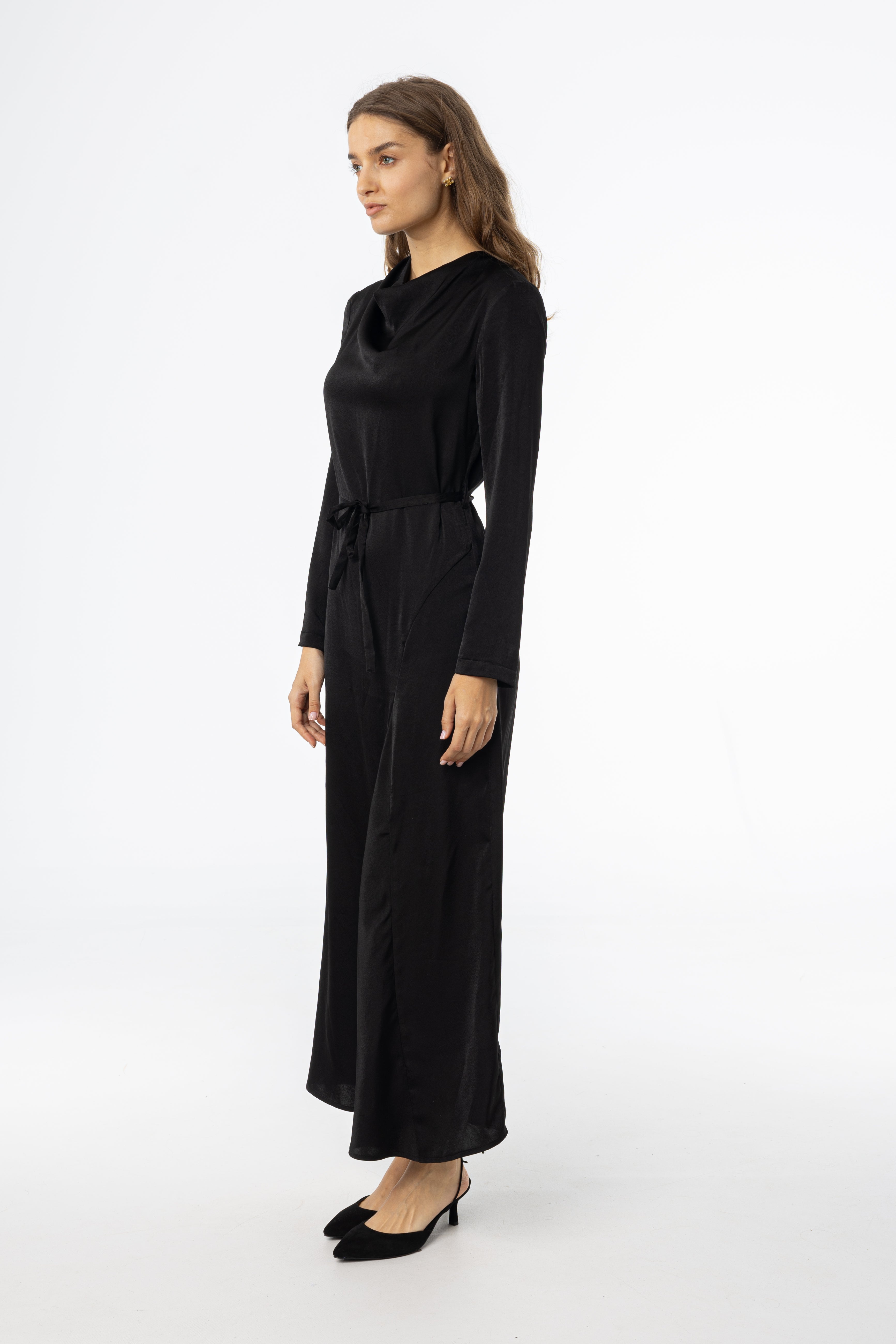 Black Draped Neck Maxi Dress
