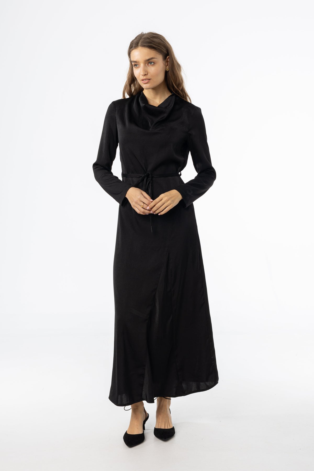 Black Draped Neck Maxi Dress