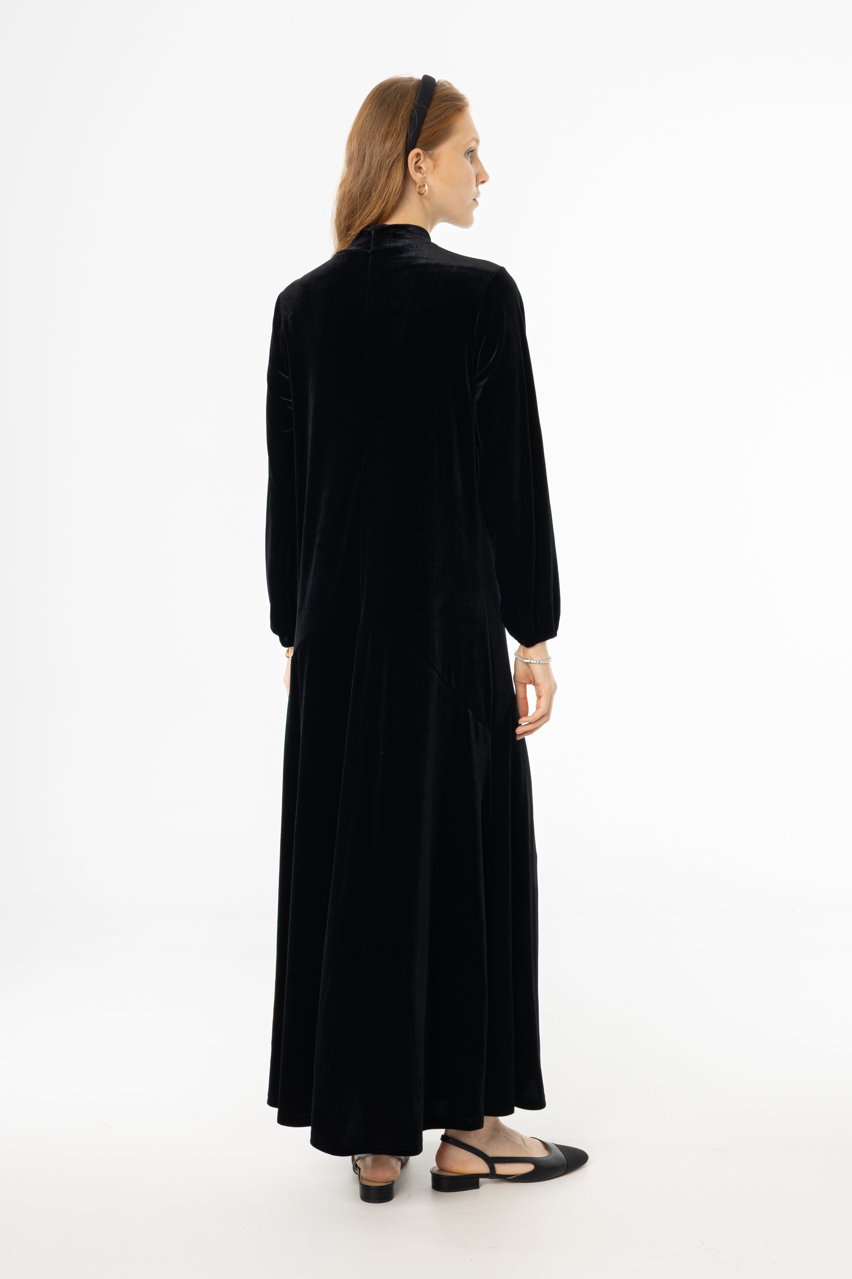 Black Flared Hem Velvet Maxi Dress
