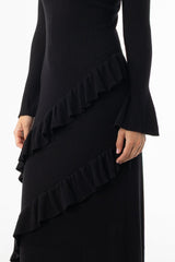 Black Ruffle Knit Dress
