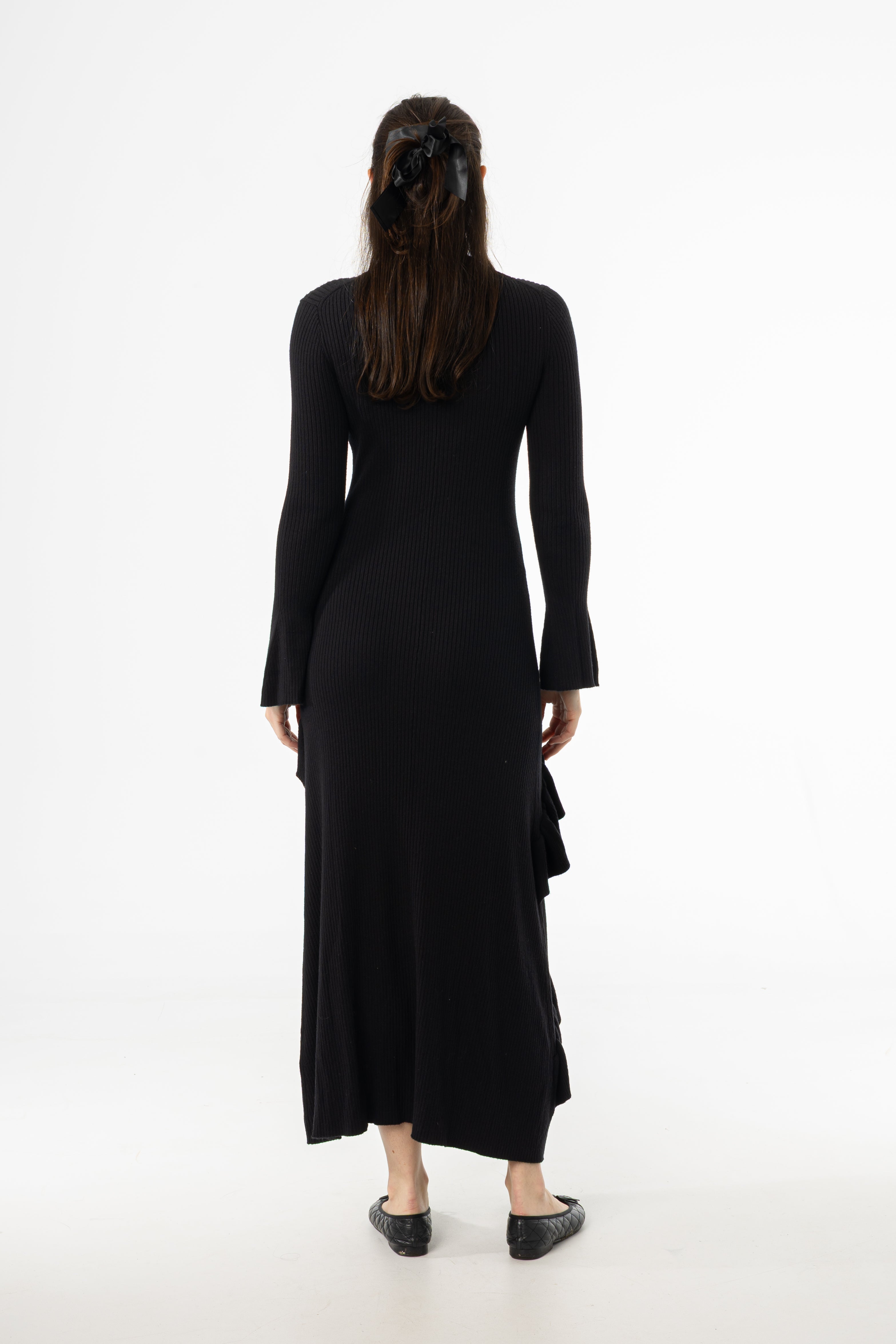 Black Ruffle Knit Dress