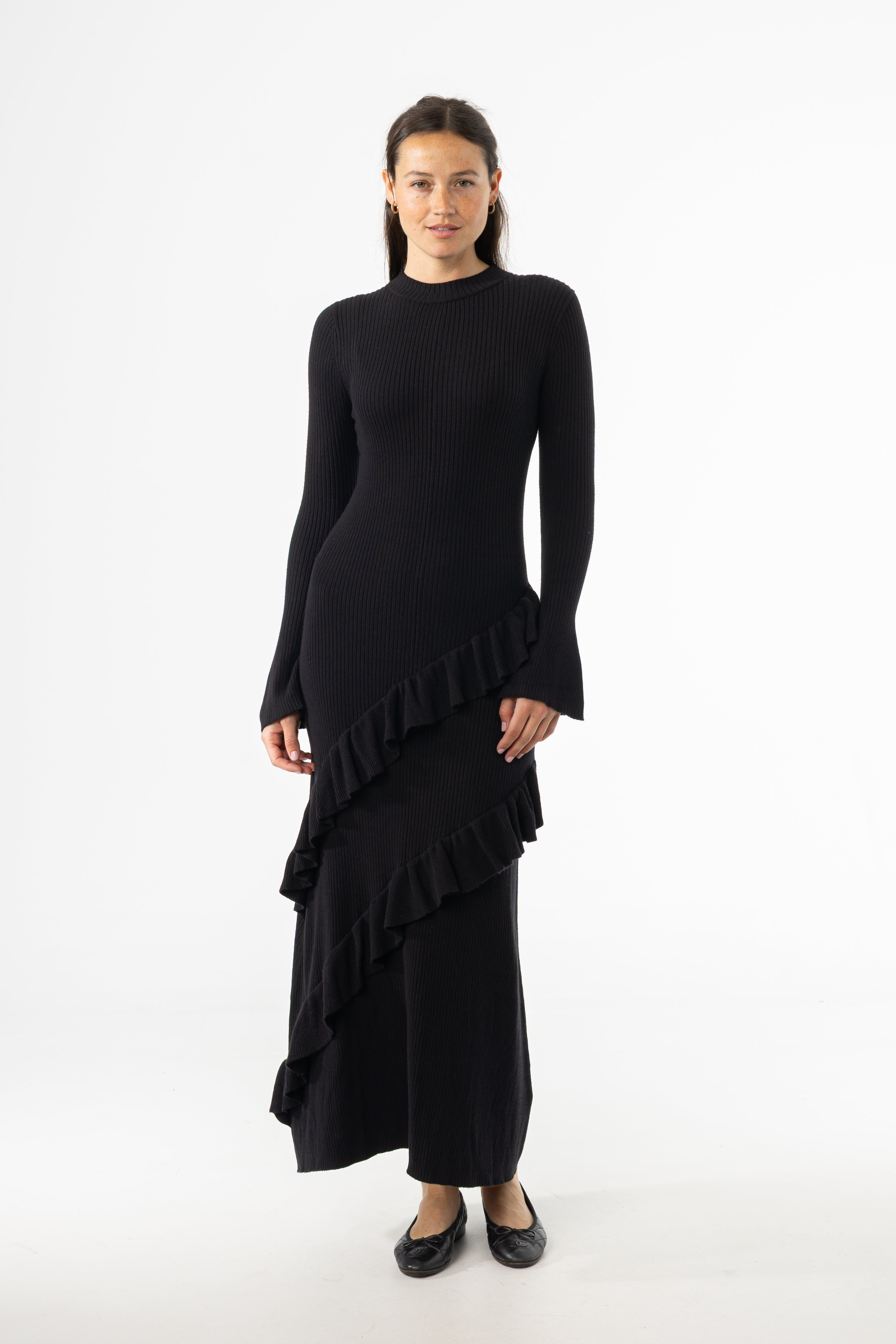 Black Ruffle Knit Dress