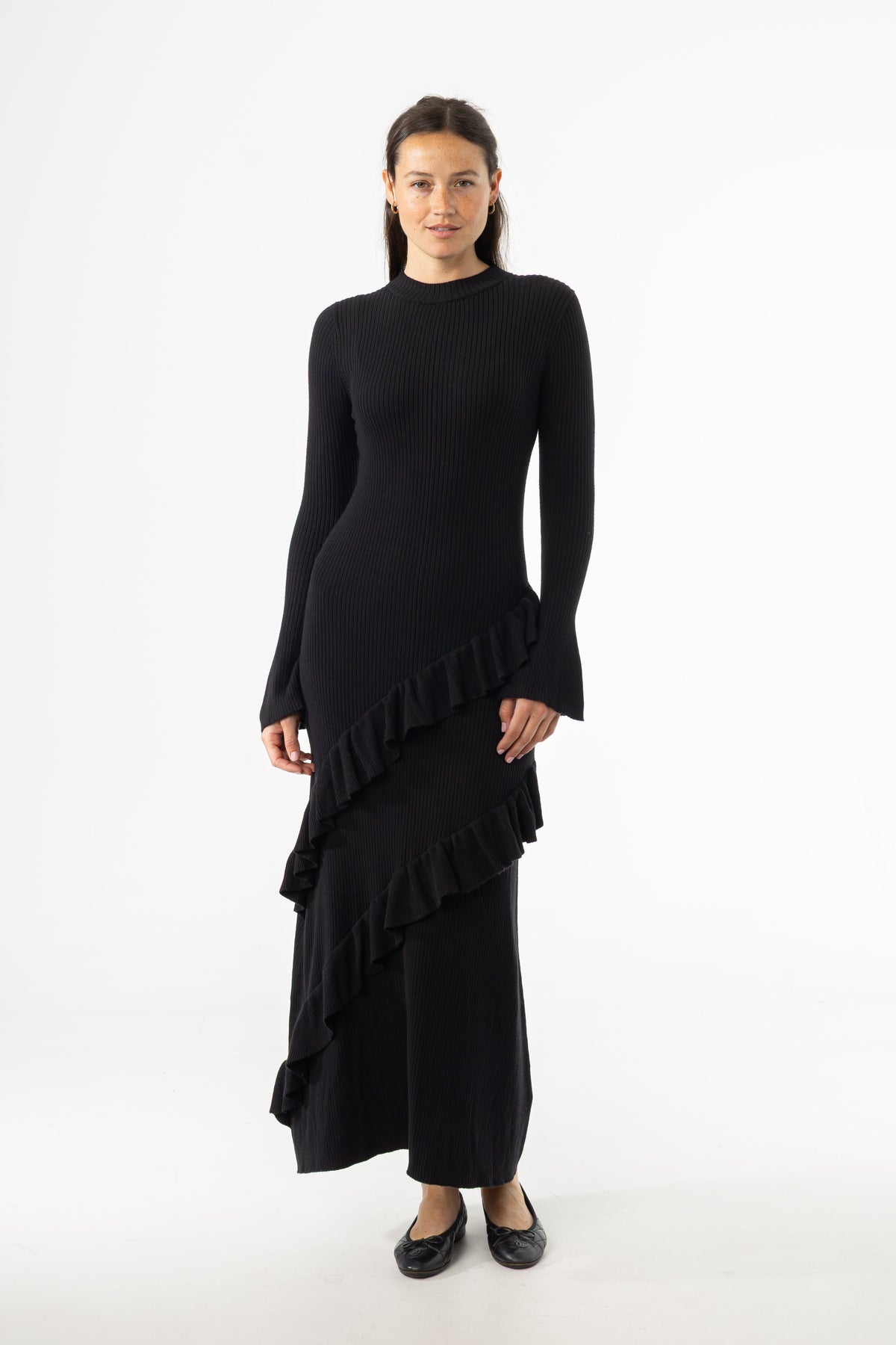 Black Ruffle Knit Dress