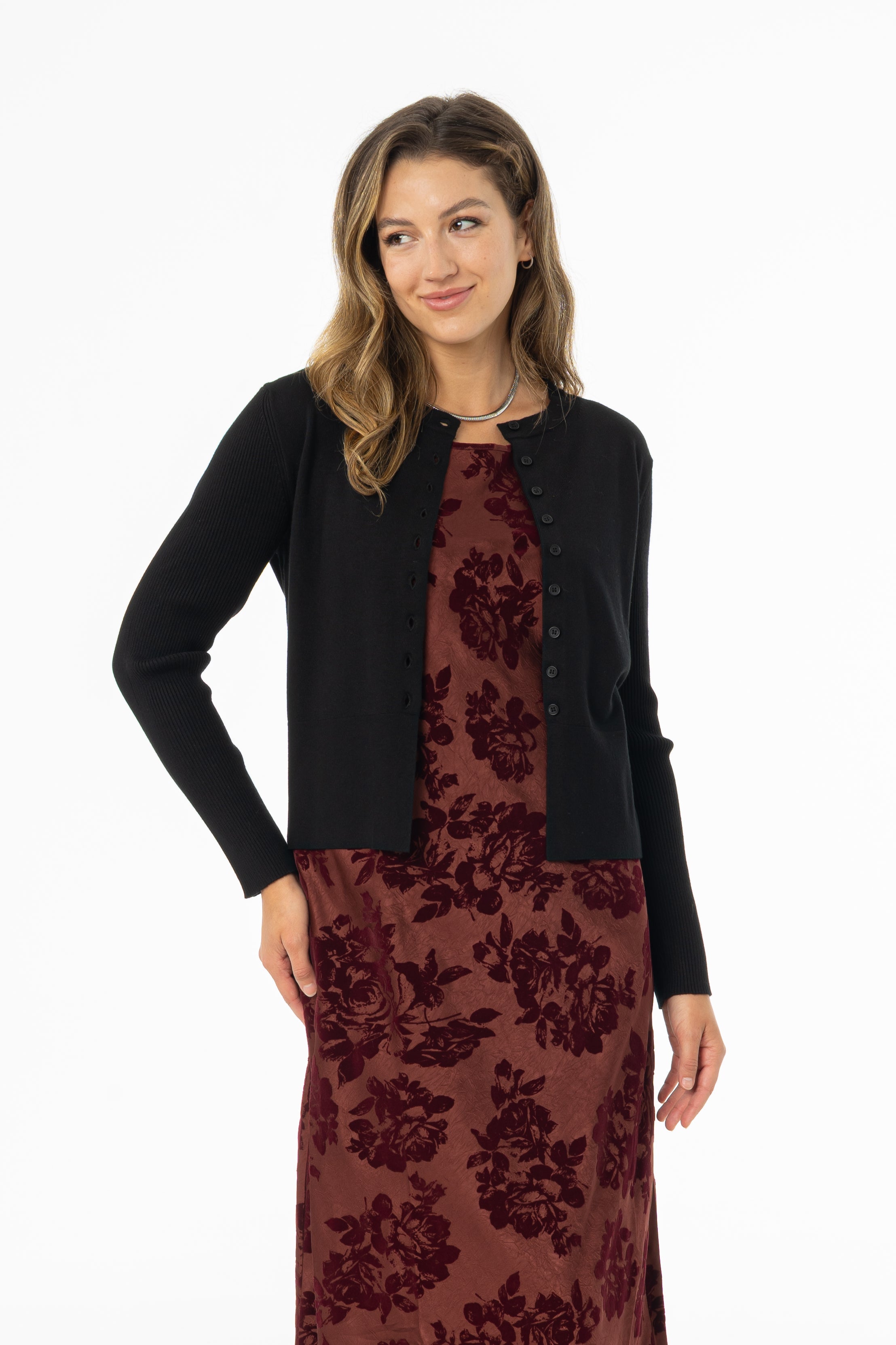 Black Ribbed Sleeve Cardigan