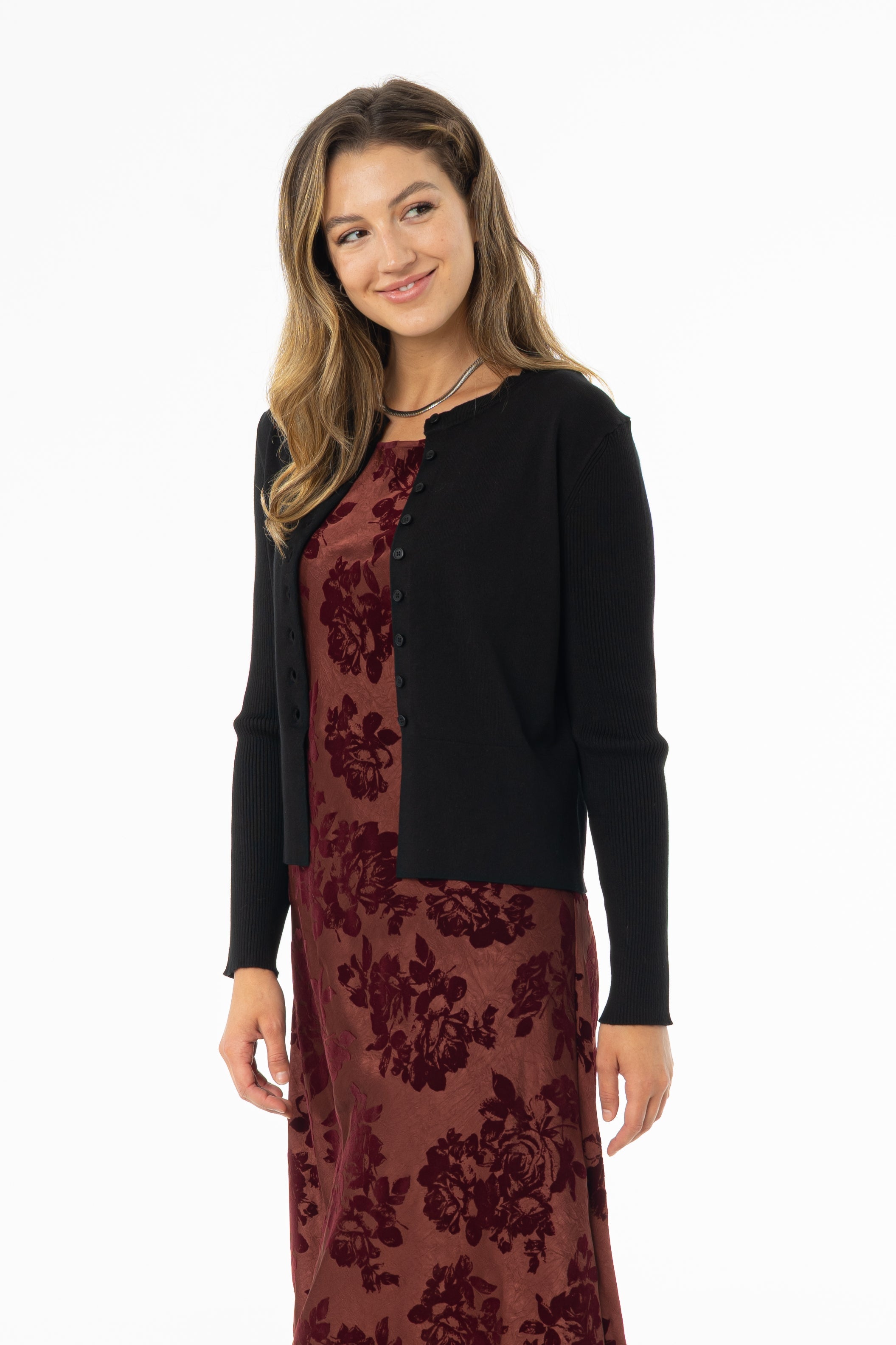 Black Ribbed Sleeve Cardigan