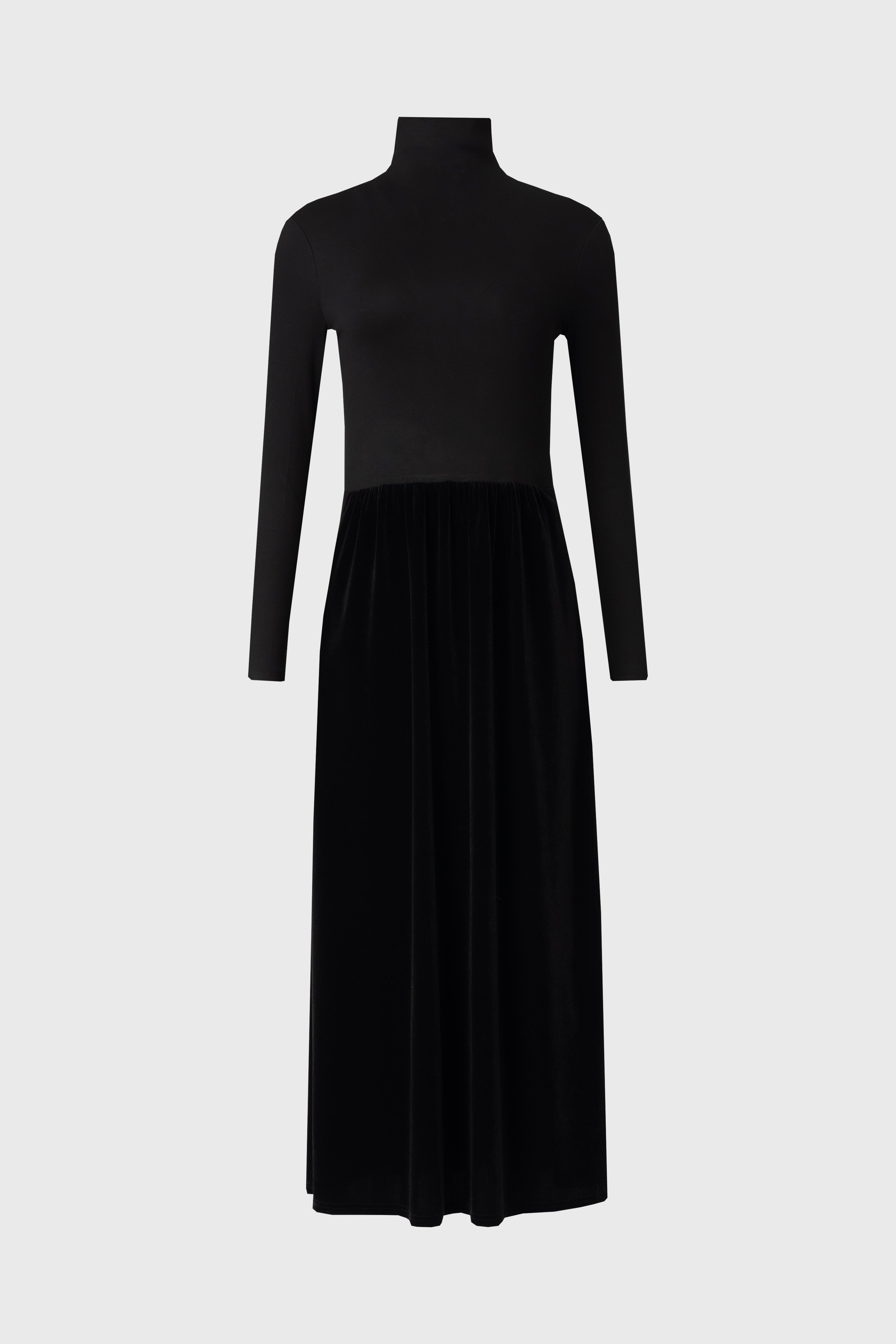 Black Combo Velour Mock Neck Dress