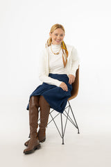 Blue Half Pleat Cargo Denim Skirt