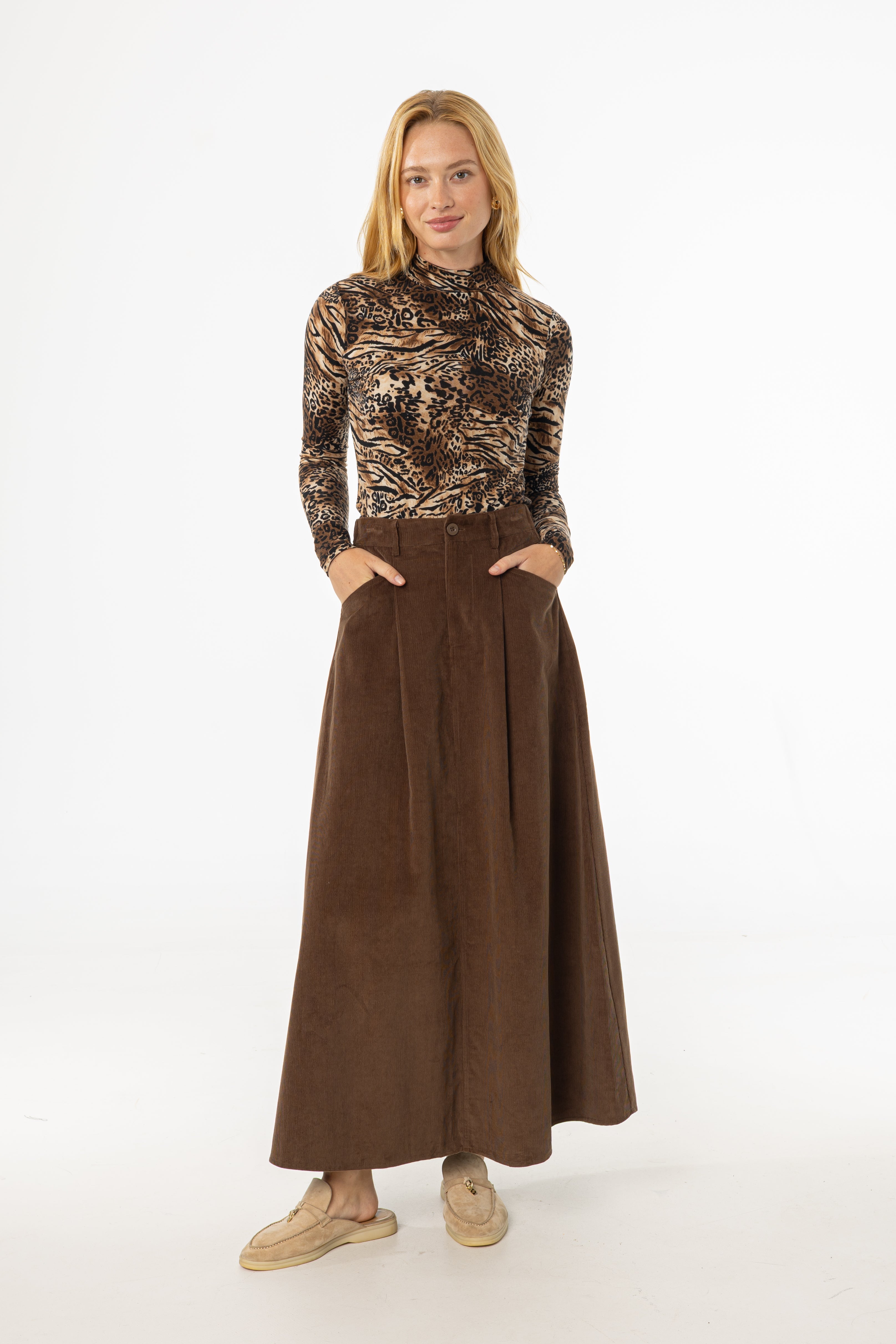 Brown Cargo Corduroy Maxi Skirt