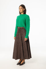 Brown Paneled Microsuede Skirt