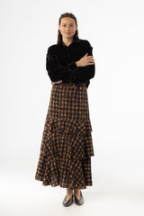 Brown Plaid Ruffle Skirt