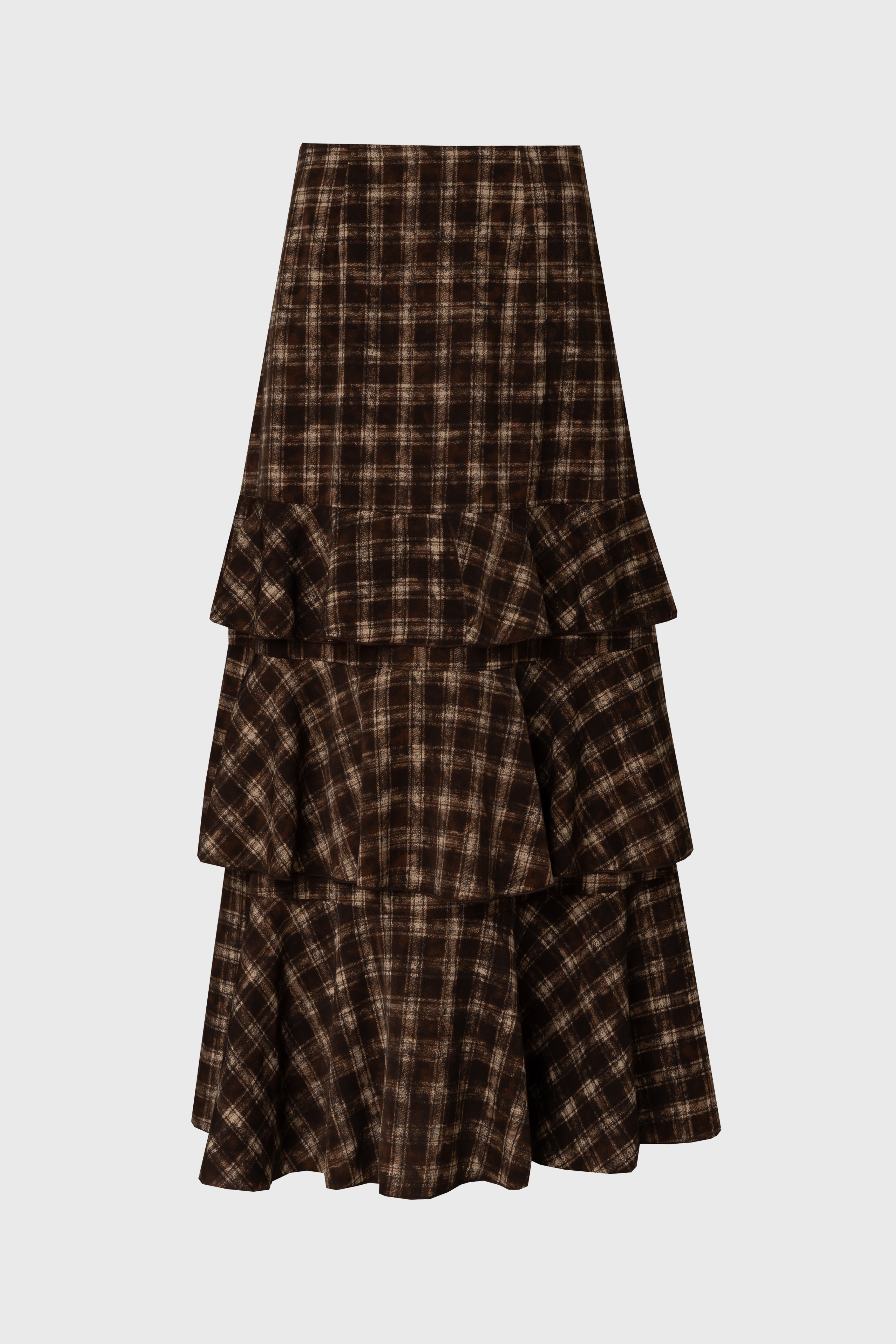 Brown Plaid Ruffle Skirt