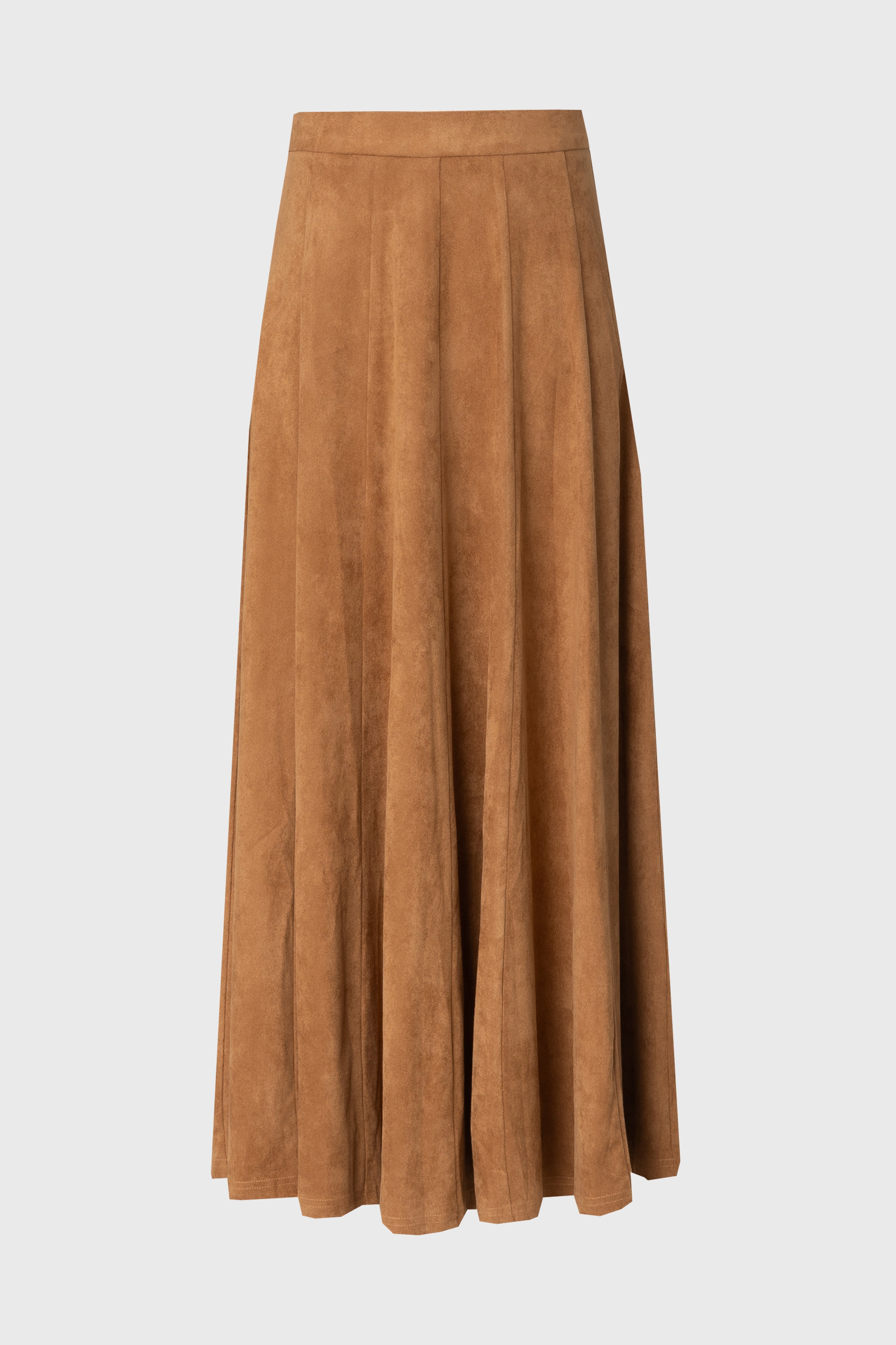 Camel Paneled Microsuede Skirt