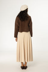 Cream Paneled Microsuede Skirt