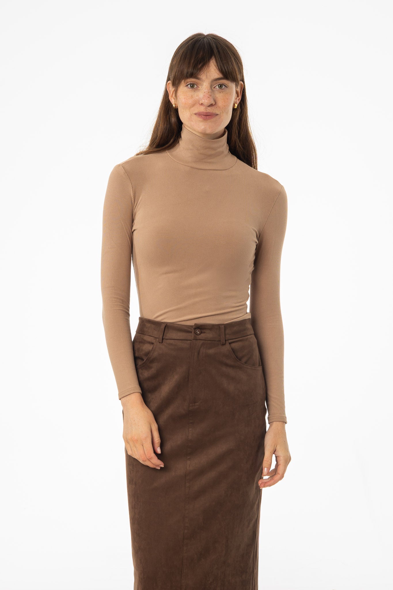 Light Brown Ribbed Turtleneck Top
