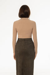 Light Brown Ribbed Mock Neck Top