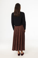 Maroon Paneled Microsuede Skirt