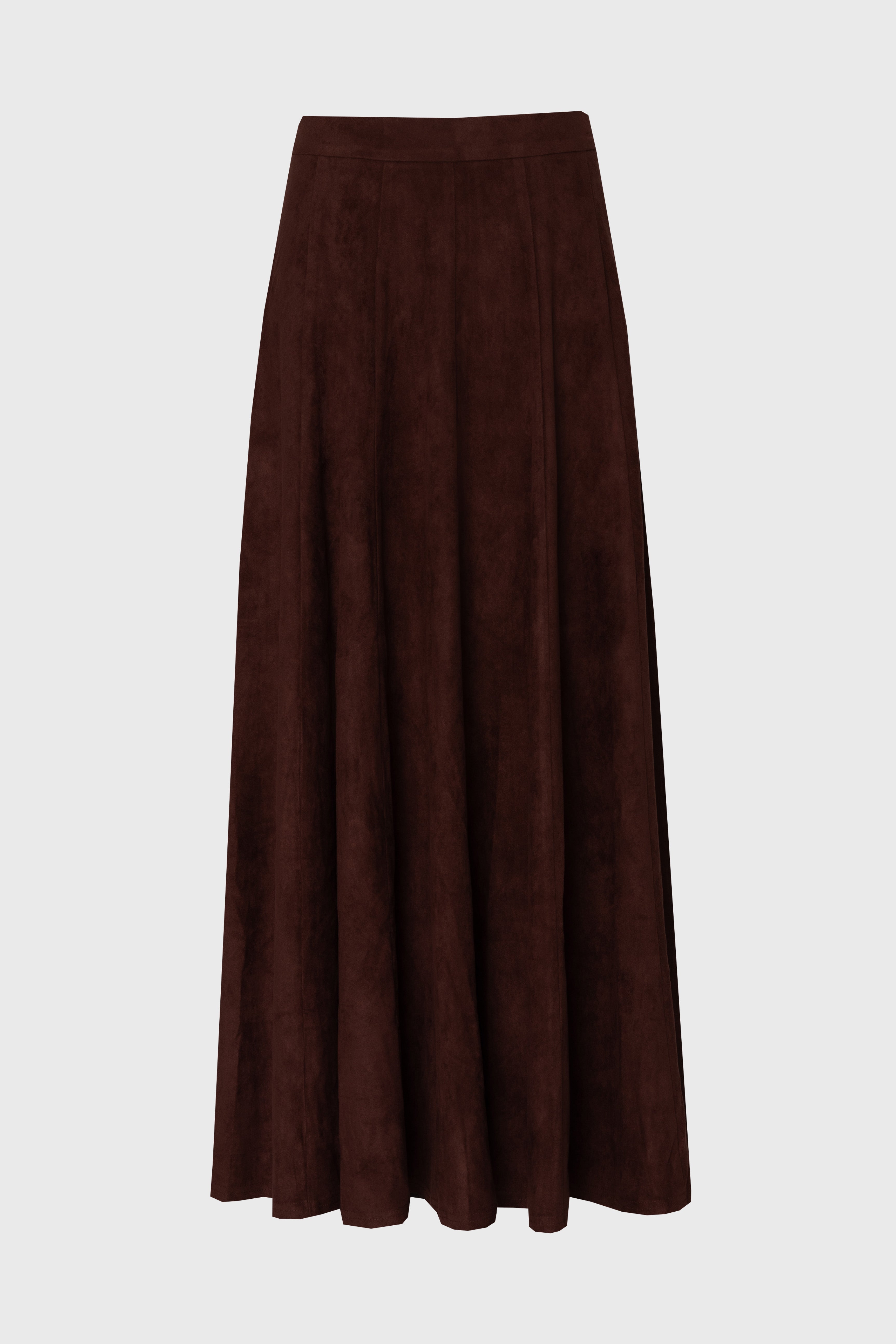 Maroon Paneled Microsuede Skirt