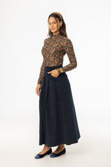 Navy Cargo Corduroy Maxi Skirt