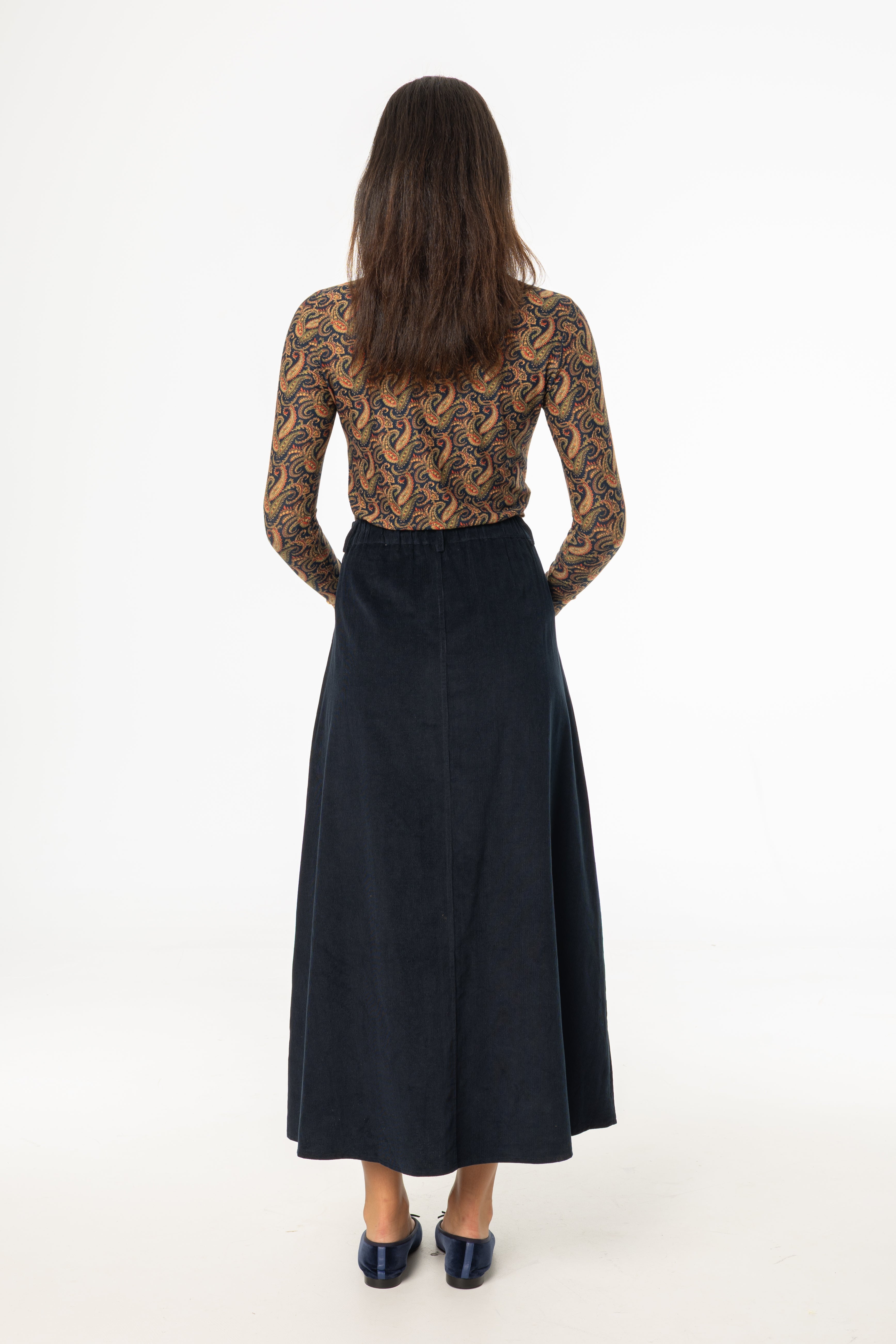 Navy Cargo Corduroy Maxi Skirt