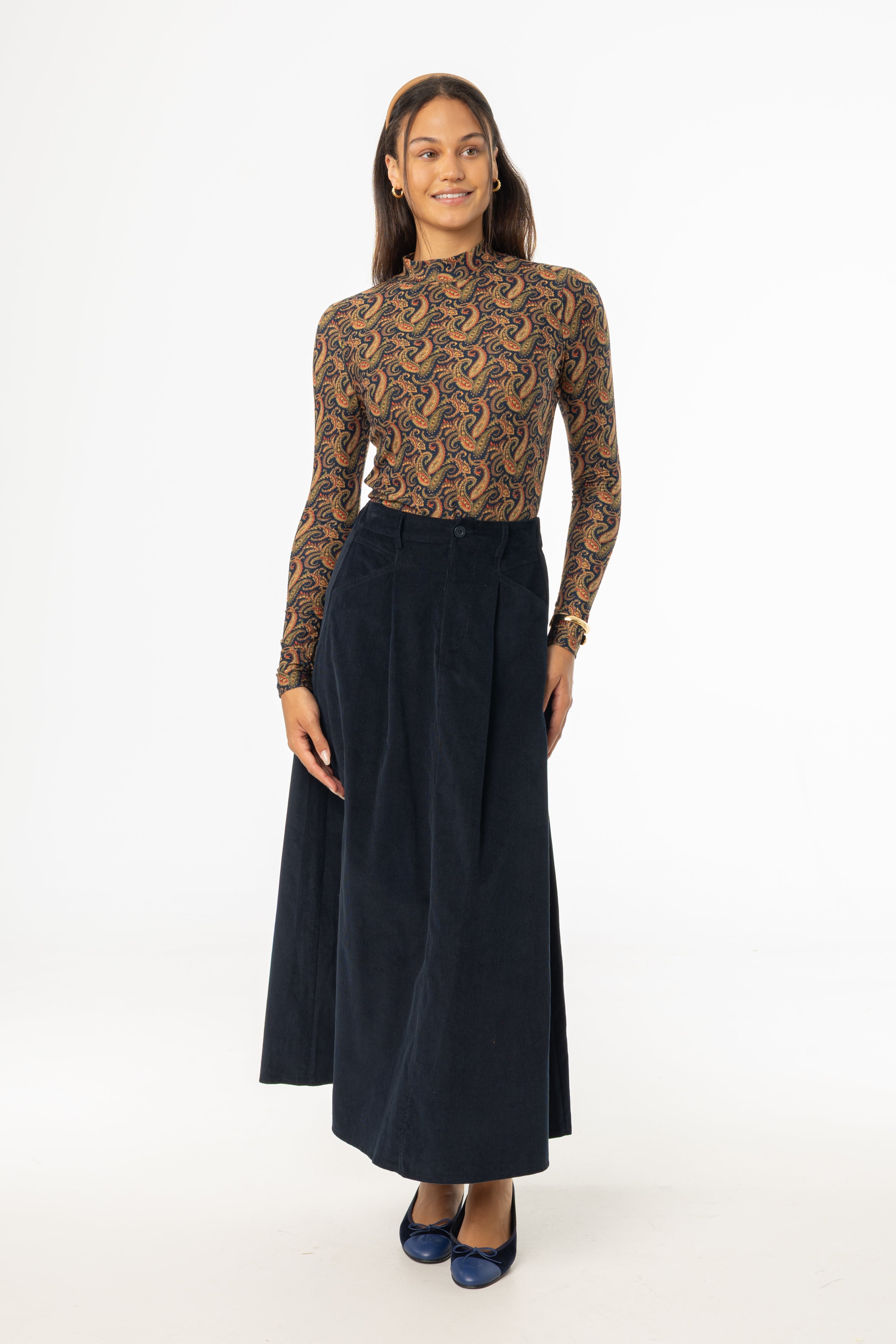 Navy Cargo Corduroy Maxi Skirt
