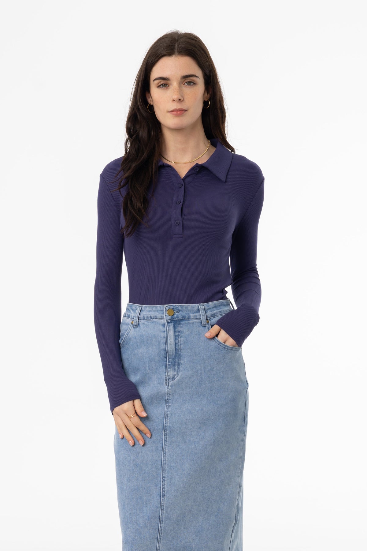 Navy Ribbed Polo T-Shirt