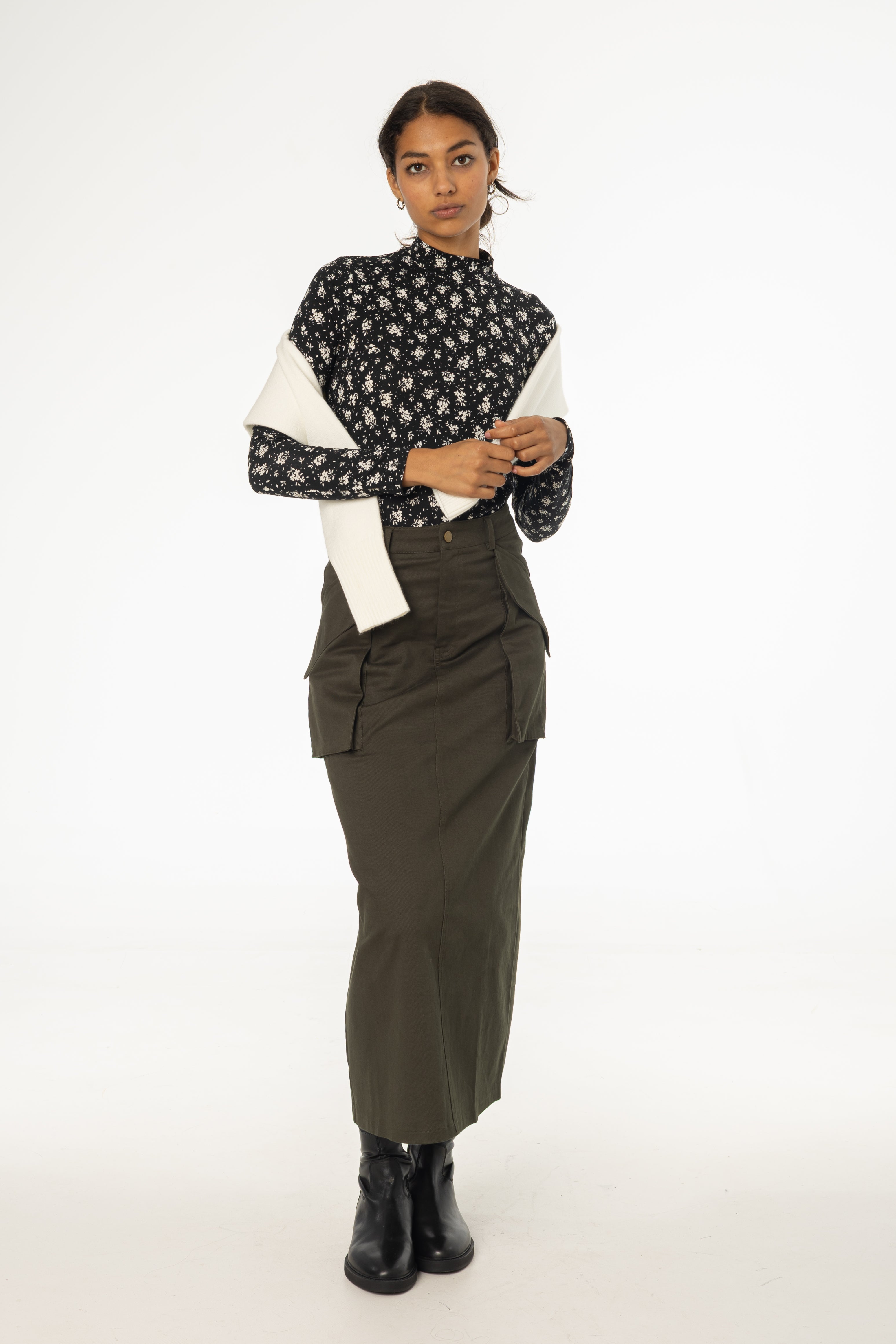 Olive Pocket Cargo Skirt