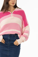 Pink Multi Stripe Collar Sweater