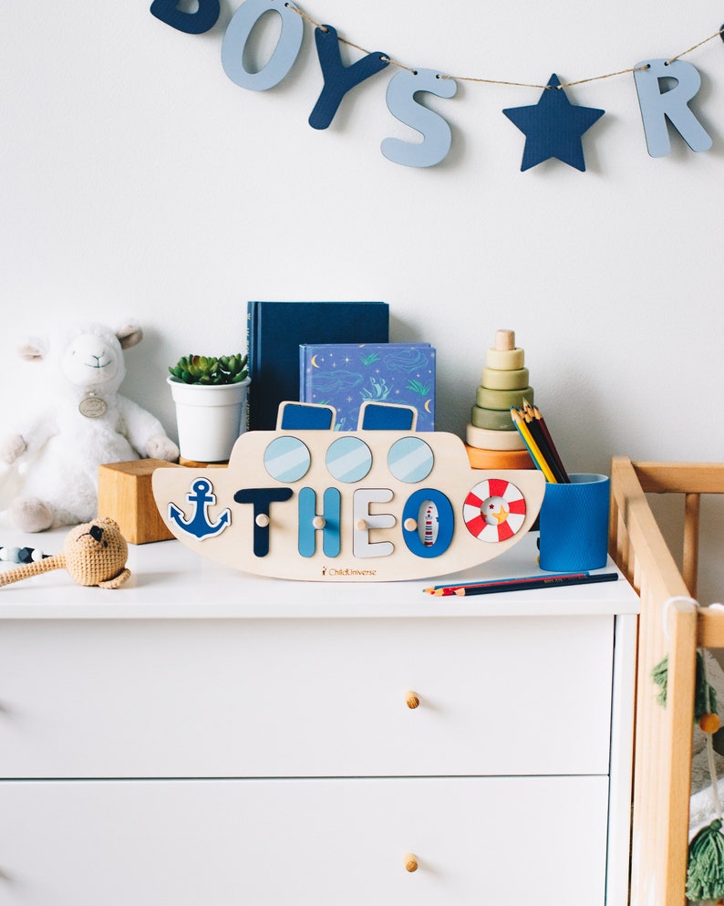 Boat Name Puzzle, Baby Boy Gift, Nautical Nursery, Wooden Toys, Toddler Gift, 1st Birthday Gift, Baby Shower Gift, Personalized Kids Toys