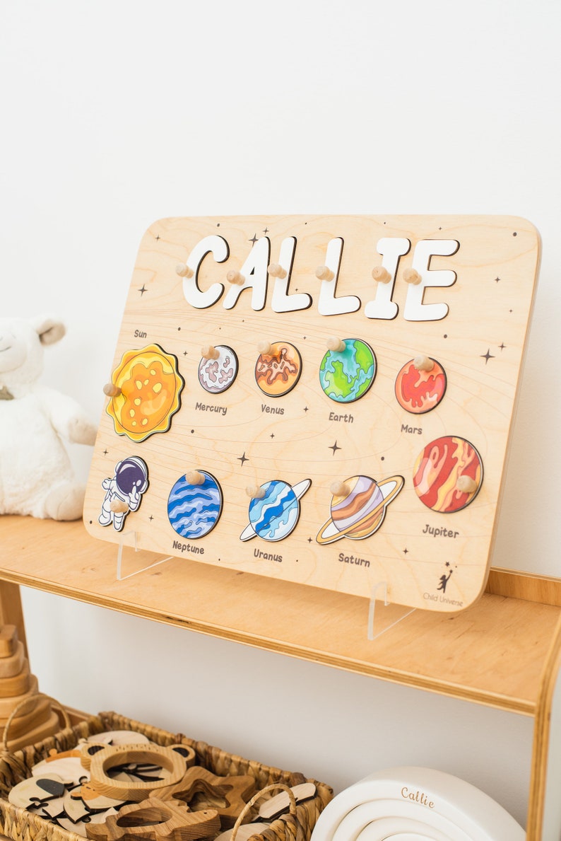 Space Name Puzzle Board, Custom Name Puzzle, Personalized Gift for Baby Boy, Space Planet Toys, 1st 2nd Birthday Baby Gift Child Universe
